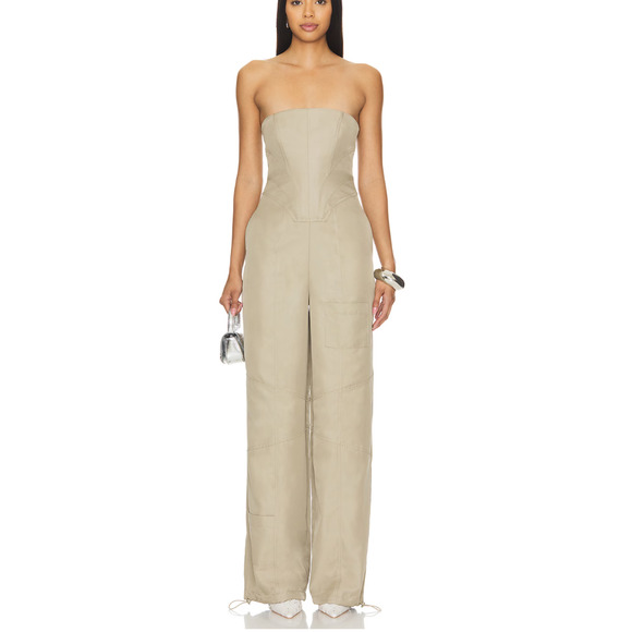 Lovers and Friends Meadow Cargo Jumpsuit Olive Green SMALL Jogger Corset NEW - Picture 1 of 10